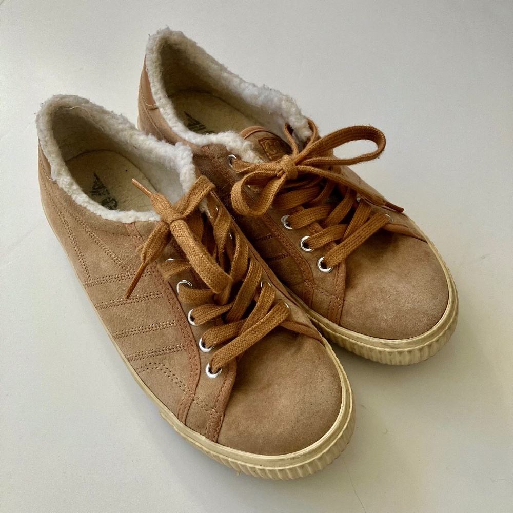 Gola Tan Suede Lace-Up Sneakers with Shearling Lining